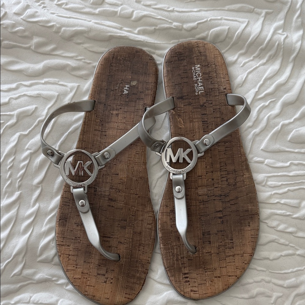 Michael Kors Silver and Brown Sandals